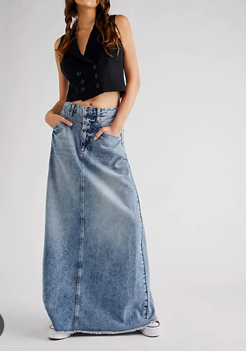 NWT We the Free Come As You Are Denim A-Line Maxi Skirt Blue Womens Size 6